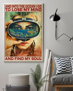 Scuba Diving Girl Poster and Lose My Mind and Find My Soul Vintage Poster Canvas, Wall Decor Visual Art