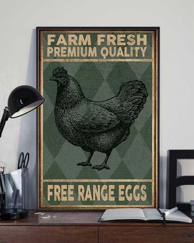 Chicken Poster Farm Fresh Premium Quality Frees Range Eggs Vintage Poster Canvas, Wall Decor Visual Art