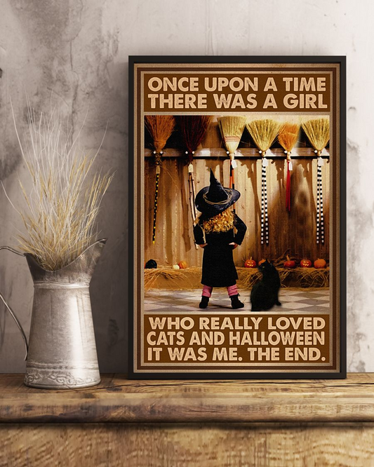 Cats And Halloween Loves Poster Once Upon A Time Vintage Poster Canvas, Wall Decor Visual Art
