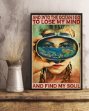 Scuba Diving Girl Poster and Lose My Mind and Find My Soul Vintage Poster Canvas, Wall Decor Visual Art