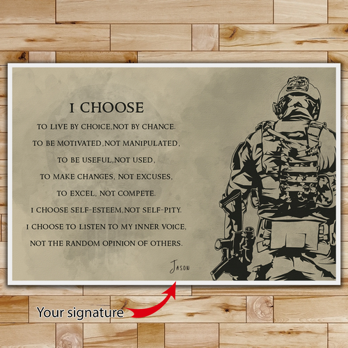 Personalized, Customize Your Signature I Choose Canvas | Soldier Silhouette Canvas Wall Art