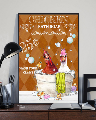 Chicken Bath Soap Funny Poster Bathroom Vintage Poster Canvas, Wall Decor Visual Art
