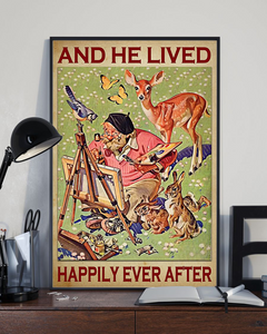 Painter Poster And He Lived Happily Ever After Vintage Poster Canvas, Wall Decor Visual Art