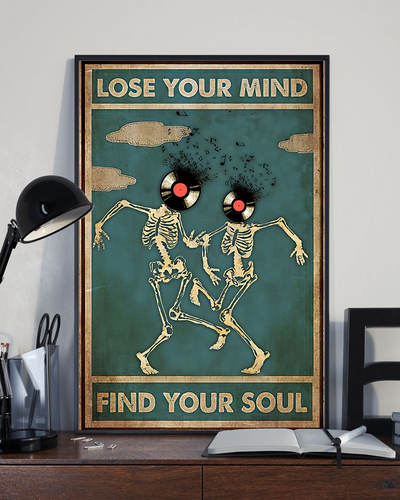 Dancing Skeleton Couple Vinyl Record Music Poster Lose Your Mind Find Your Soul Vintage Poster Canvas, Wall Decor Visual Art