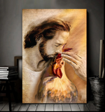 God, Jesus With Lovely Rooster Canvas | Painting Print Canvas Wall Art, Wall Decor Visual Art