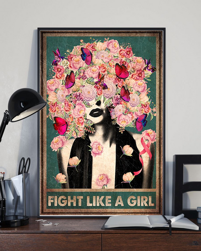 Butterfly Flower Breast Cancer Awareness Poster Fight Like A Girl Vintage Poster Canvas, Wall Decor Visual Art
