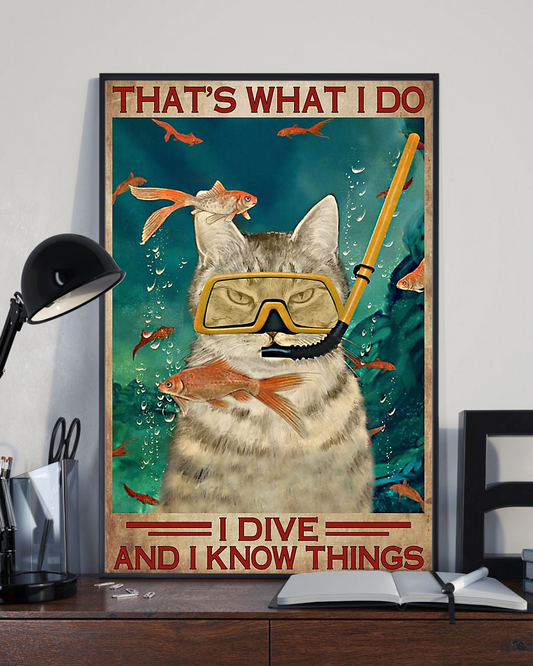 Cat Fish Loves Poster That's What I Do I Dive Vintage Poster Canvas, Wall Decor Visual Art