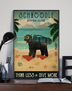 Schnoodle Dog Loves Poster Diving Club Think Less Dive More Vintage Poster Canvas, Wall Decor Visual Art