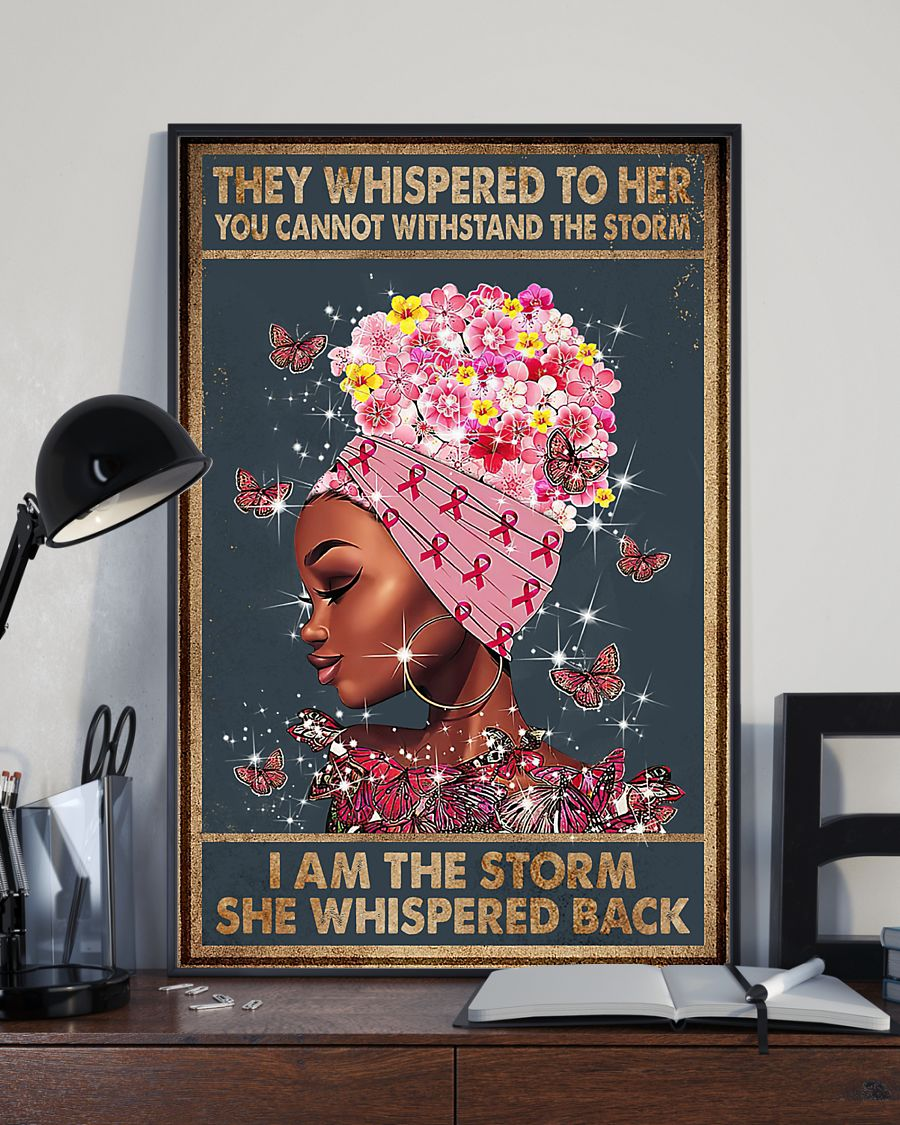 Afro Woman Black Girl Breast Cancer Poster | Gift for Black Woman | Black Girl Room Wall Art I Am The Storm Hope Vintage