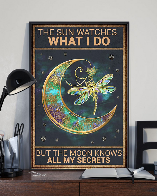 Dragonfly And Moon Poster The Sun Watches What I Do Vintage Poster Canvas, Wall Decor Visual Art
