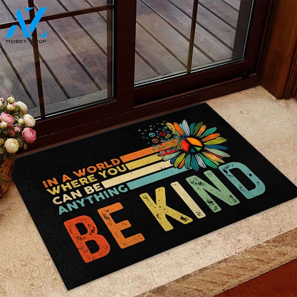 In A World Where You Can Be Anything Be Kind Hippie Doormat Welcome Mat Housewarming Gift Home Decor Funny Doormat Gift For Friend Birthday Gift