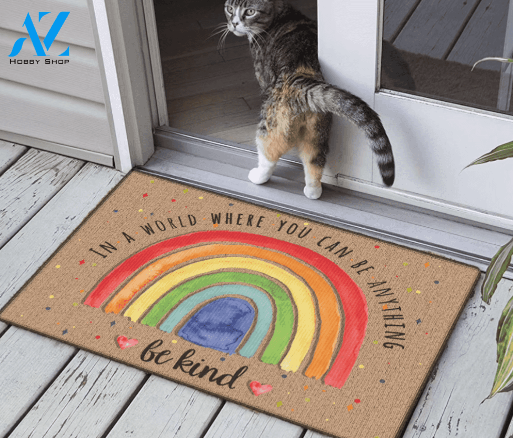 In A World Where You Can Be Anything Be Kind LGBT Doormat Gift For Friend Family Birthday Gift Decor Warm House Gift Welcome Mat