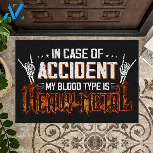 In case of accident my blood type is heavy metal Doormat | Welcome Mat | House Warming Gift