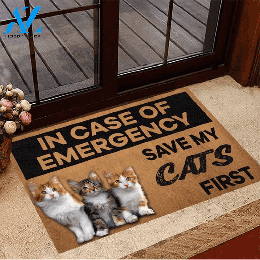In Case Of Emergence Save My Cats First Easy Clean Welcome DoorMat | Felt And Rubber | DO2745