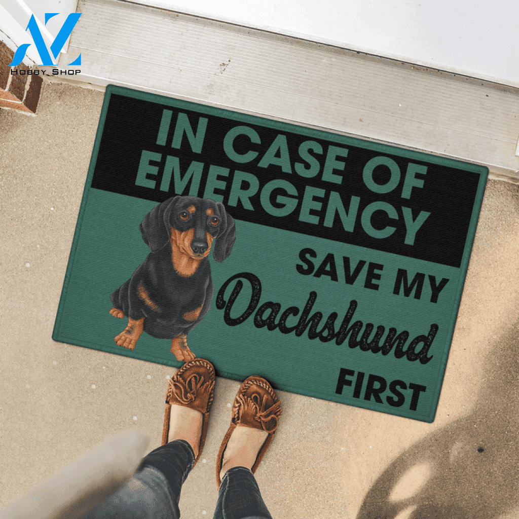 In Case Of Emergency Dachshund Doormat, Gift For Dog lovers, Welcome Mat Housewarming Gift Home Decor Funny Doormat Gift For Family Friend