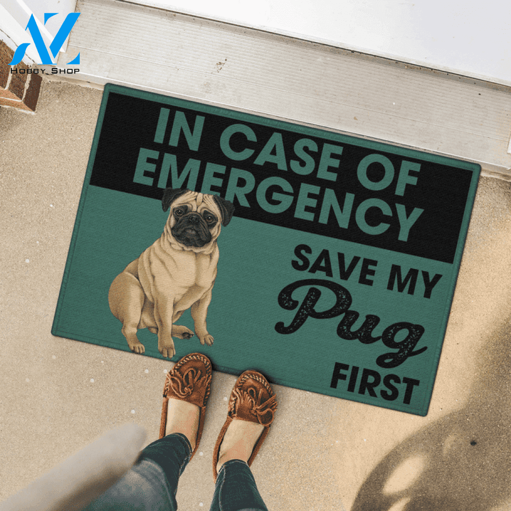 In Case Of Emergency PUG Doormat, Gift For Dog lovers, Welcome Mat Housewarming Gift Home Decor Funny Doormat Gift For Family Friend