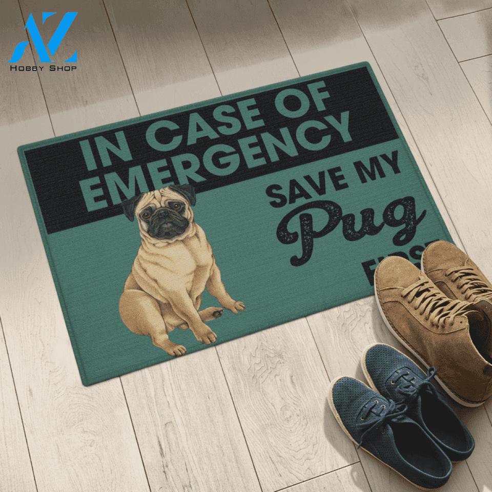 In Case Of Emergency PUG Doormat, Gift For Dog lovers, Welcome Mat Housewarming Gift Home Decor Funny Doormat Gift For Family Friend