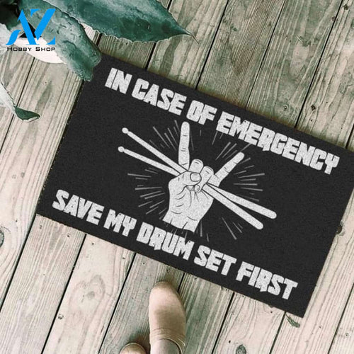 In case of emergency save my drum set first Doormat | Welcome Mat | House Warming Gift