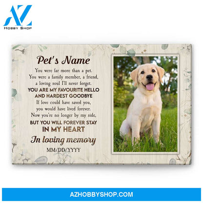 In Loving Memory Poster Dog Cat You Are My Favourite Hello And Hardest Goodbye, Dog, Cat Custom Poster/Canvas, Gift For Dog Lovers, Cat Lovers
