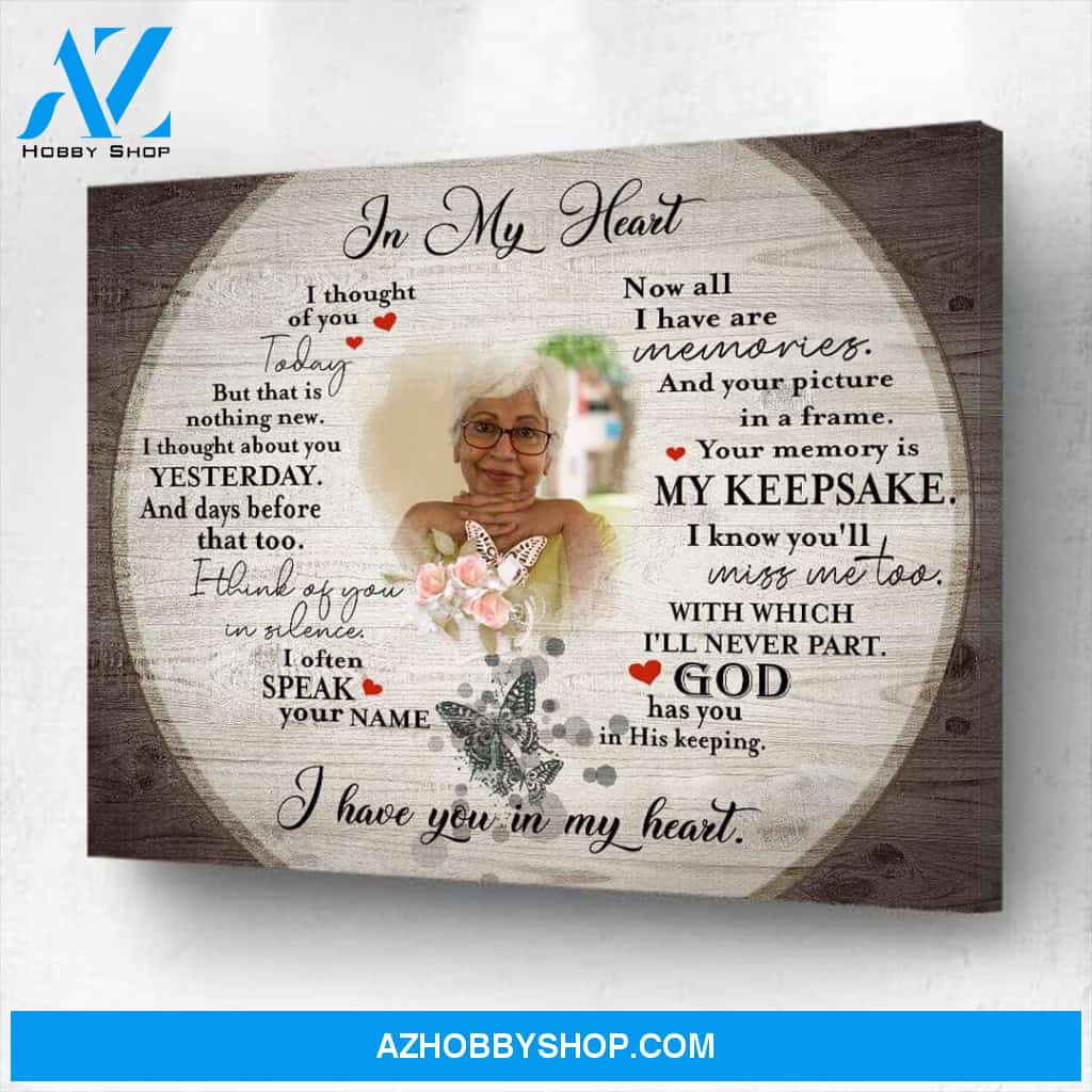 In My Heart Wooden Personalized Photo Memorial Canvas, Canvas Wall Art Gift for Remembrance