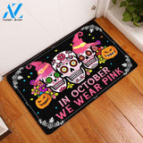 In October We Wear Pink - Skull Pumpkins Doormat | Welcome Mat | House Warming Gift | Christmas Gift Decor