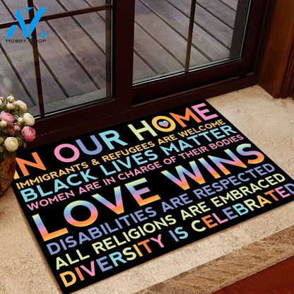 In Our Home Love Wins Equality Indoor And Outdoor Doormat Warm House Gift Welcome Mat Birthday Gift For Friend Family
