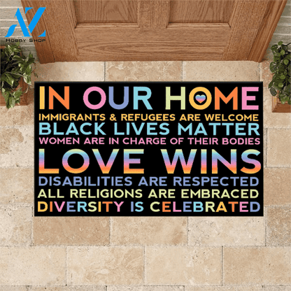 In Our Home Love Wins Equality Indoor And Outdoor Doormat Warm House Gift Welcome Mat Birthday Gift For Friend Family
