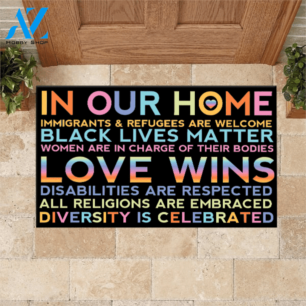 In Our Home Love Wins Equality Indoor And Outdoor Doormat Warm House Gift Welcome Mat Birthday Gift For Friend Family