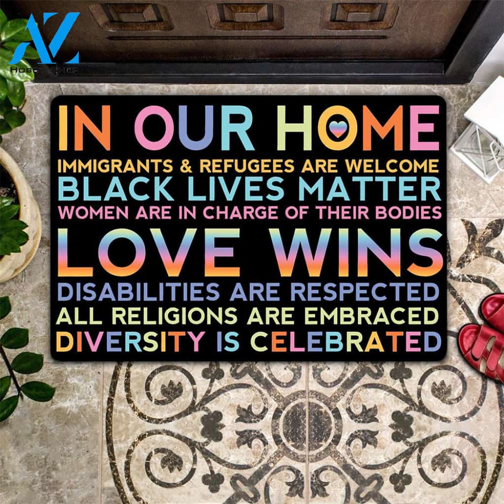 In Our Home Love Wins Equality Indoor And Outdoor Doormat Warm House Gift Welcome Mat Birthday Gift For Friend Family