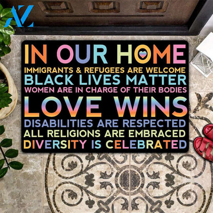 In Our Home Love Wins Equality Indoor And Outdoor Doormat Warm House Gift Welcome Mat Birthday Gift For Friend Family