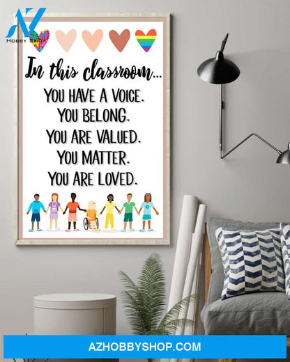 Teacher Classroom Canvas In This Classroom, You Have A Voice, Student Wall Art Back to School Gift for Teacher