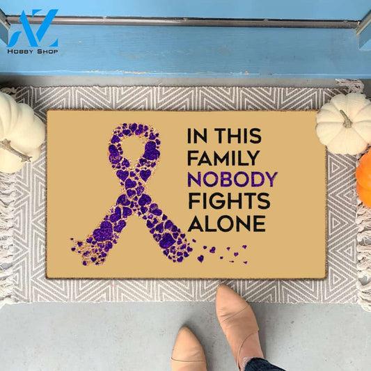 In This Family Nobody Fights Alone Doormat Indoor and Outdoor Doormat Warm House Gift Welcome Mat Gift For Friend Family