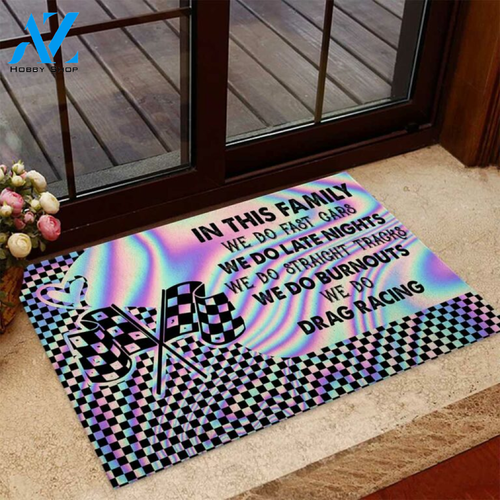 In This Family We Do Drag Racing Doormat | Welcome Mat | House Warming Gift