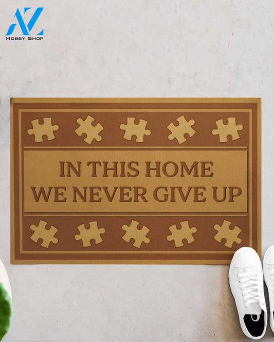 In This Home We Never Give Up Doormat Gift For Yoga Lovers Birthday Gift Home Decor Warm House Gift Welcome Mat