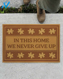 In This Home We Never Give Up Doormat Gift For Yoga Lovers Birthday Gift Home Decor Warm House Gift Welcome Mat