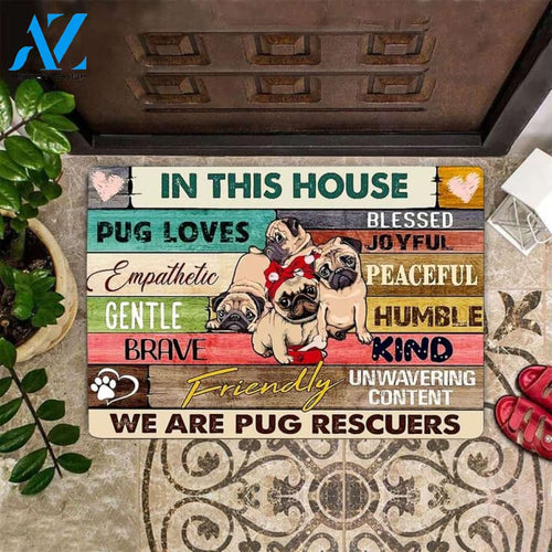 In This House Doormat We Are Pug Rescuers Cute Modern Front Door Mat For Pug Lover Owner, Welcome Mat Housewarming Gift Home Decor Funny Doormat Gift For Family Friend