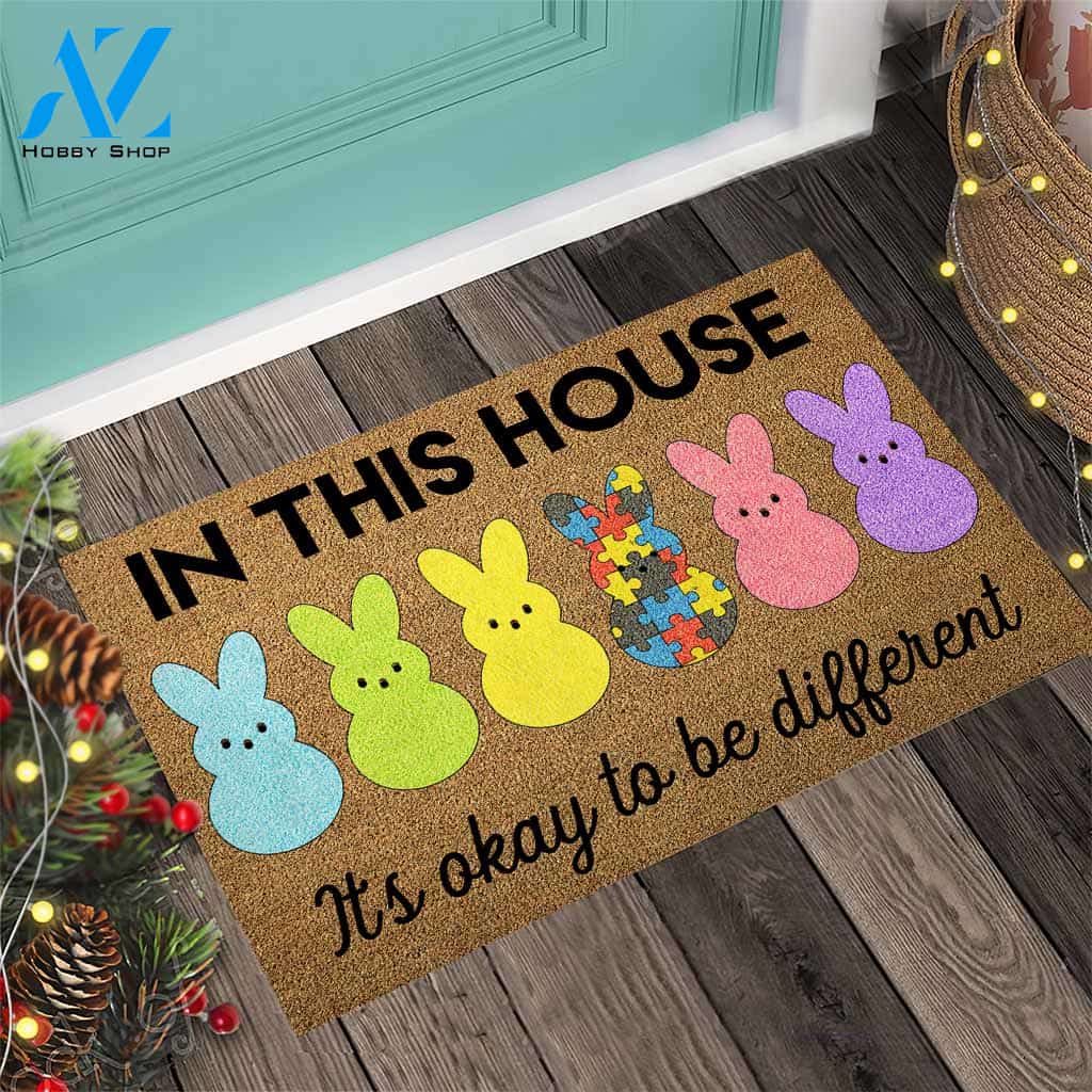 In This House Easter Day - Autism Awareness Coir Pattern Print Doormat