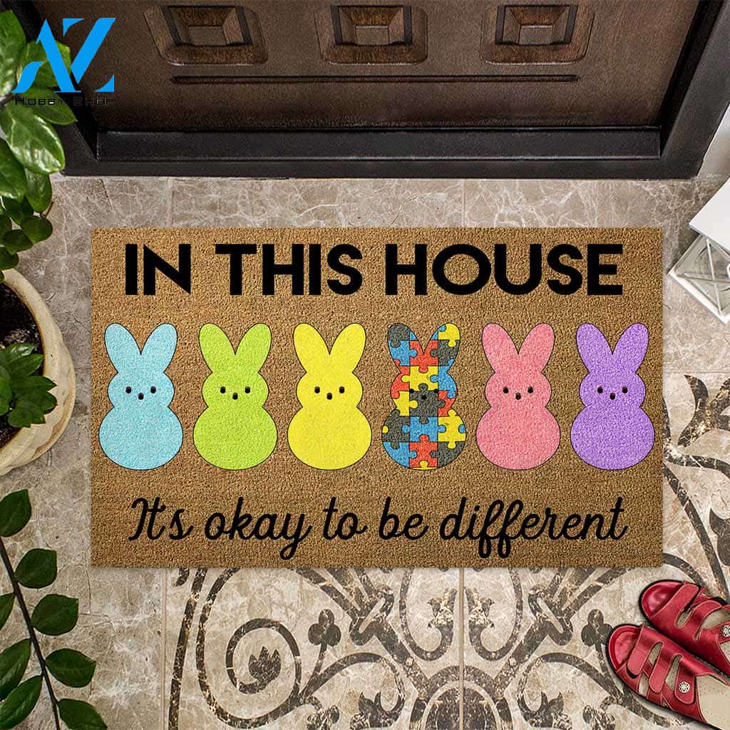 In This House Easter Day - Autism Awareness Coir Pattern Print Doormat