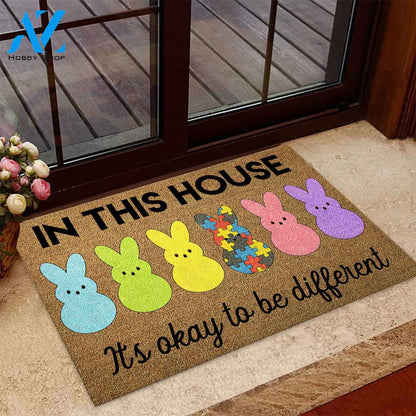 In This House Easter Day - Autism Awareness Coir Pattern Print Doormat