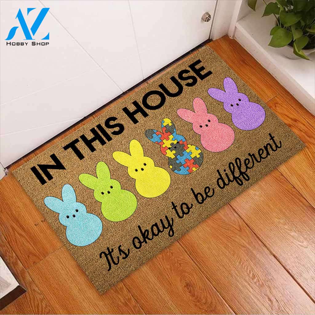 In This House Easter Day - Autism Awareness Coir Pattern Print Doormat