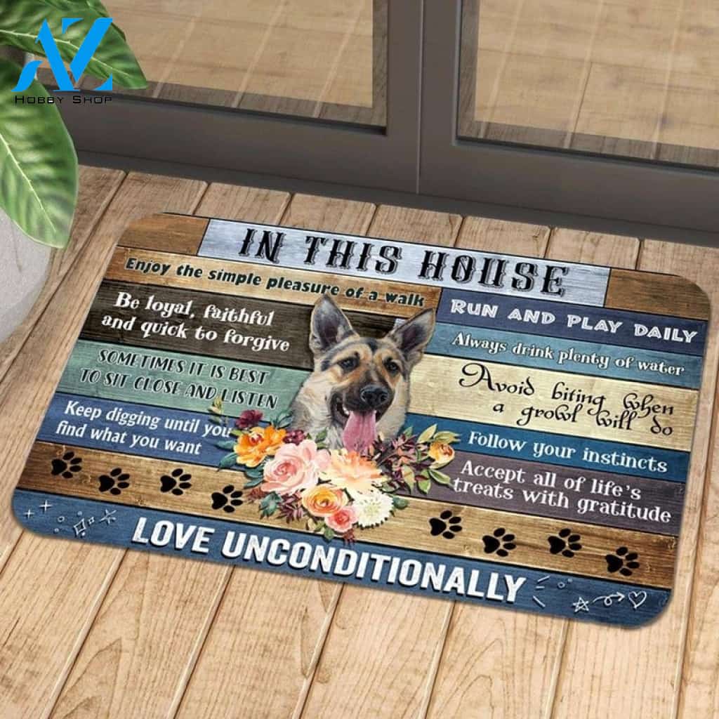 In This House Enjoy The Simple Pleasure Of A Walk German Shepherd Doormat Gift For Dog Lovers Home Decor Warm House Gift Welcome Mat Halloween Decor