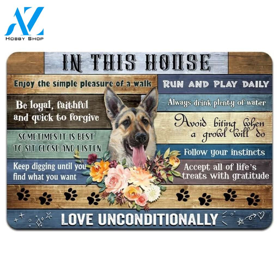 In This House Enjoy The Simple Pleasure Of A Walk German Shepherd Doormat Gift For Dog Lovers Home Decor Warm House Gift Welcome Mat Halloween Decor