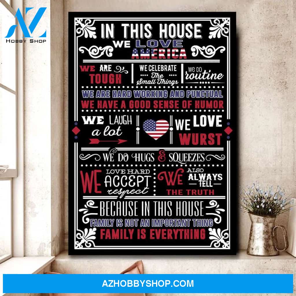 In This House Family Is Everything Canvas Wall Art, Wall Decor Visual Art Gift For Family Vertical Canvas