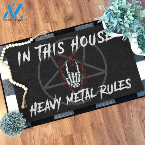 In this house heavy metal rules Satan Doormat | Welcome Mat | House Warming Gift