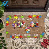 In This House It's Ok To Be Different - Autism Awareness Coir Pattern Print Doormat
