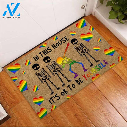 In This House It's Ok To Be Yourself – LGBT Easy Clean Welcome DoorMat | Felt And Rubber | 40x60 cm | 45x75 cm | 60x90 cm | Colorful | DO1124