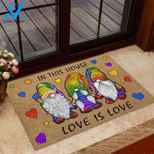 In This House Love Is Love LGBT Support Coir Pattern Print Doormat | Welcome Mat | House Warming Gift
