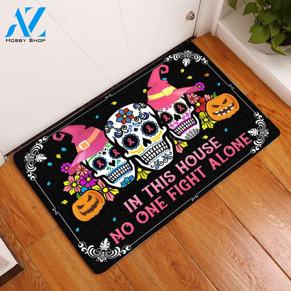 In This House No One Fight Alone - Skull Pumpkins Doormat Welcome Mat House Warming Gift Home Decor Funny Doormat Gift Idea