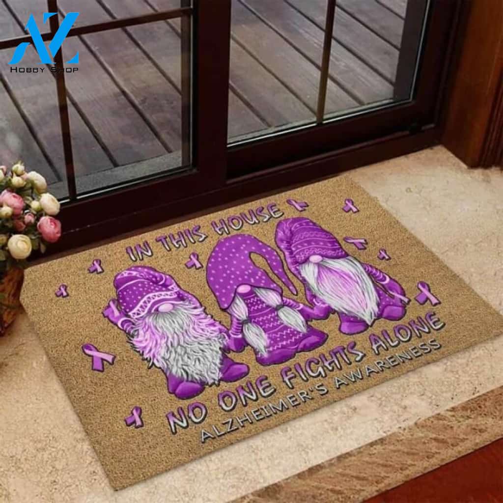 In This House No One Fights Alone Alzheimer's Awareness Coir Pattern Print Doormat | Welcome Mat | House Warming Gift
