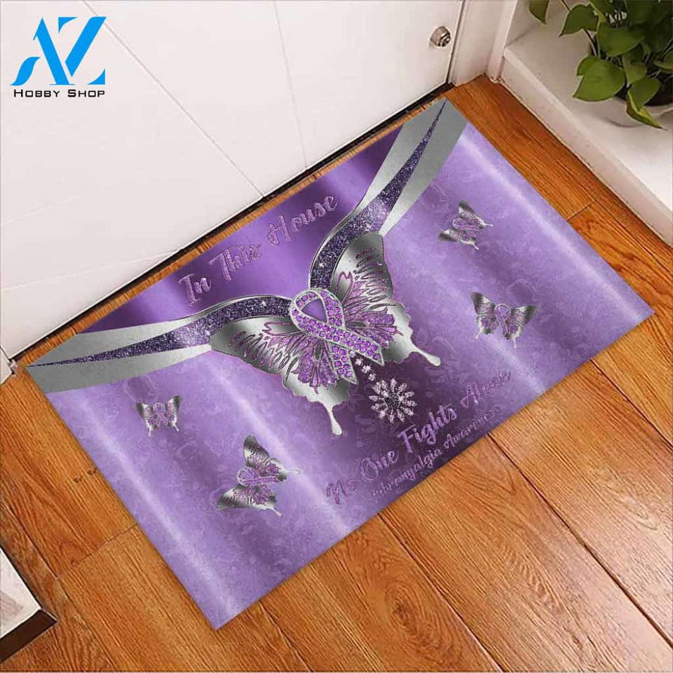 In This House No One Fights Alone - Fibromyalgia Awareness Metal Pattern Print Doormat